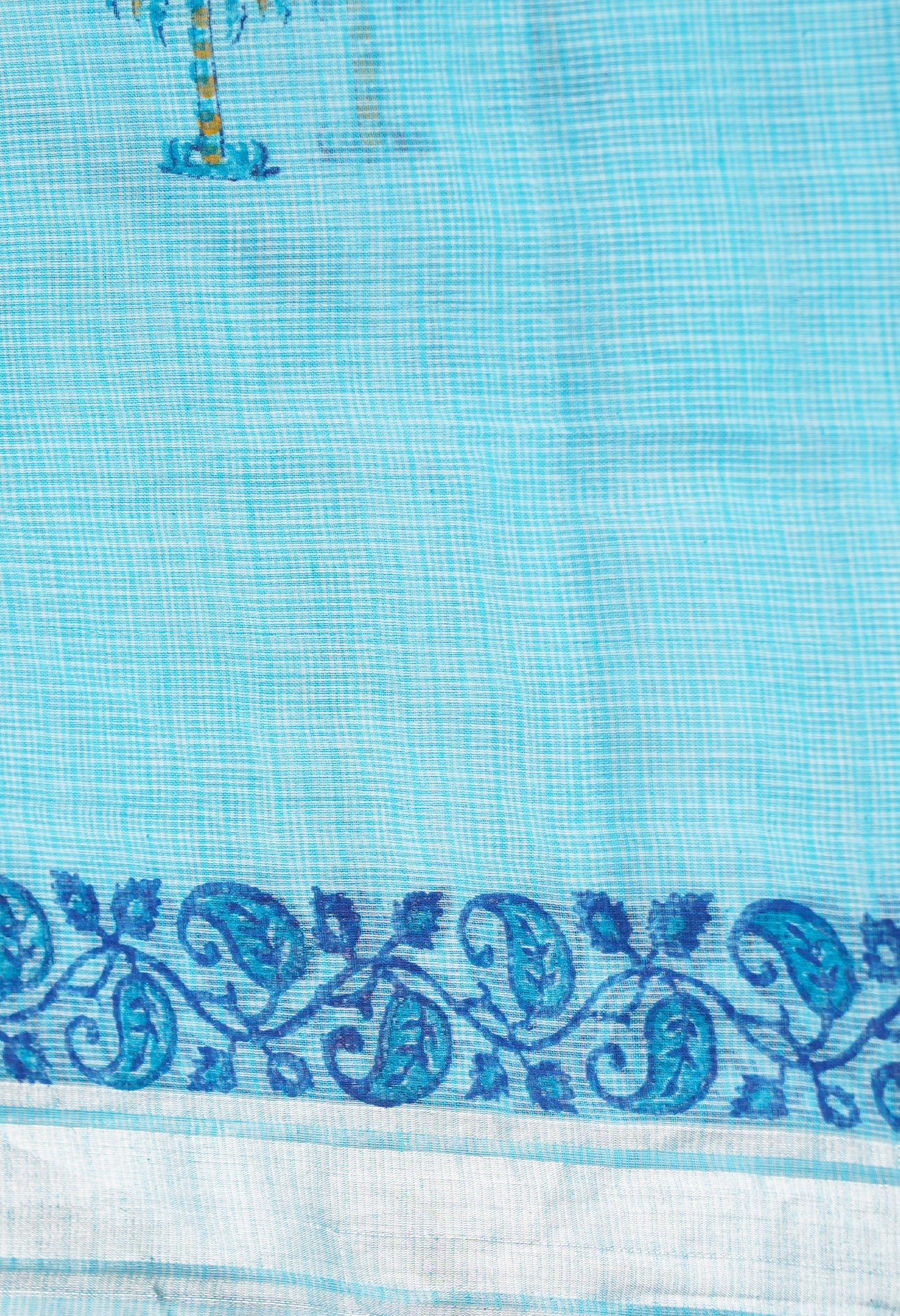 Blue Pure Kota Block Printed Cotton Saree-UNM66198
