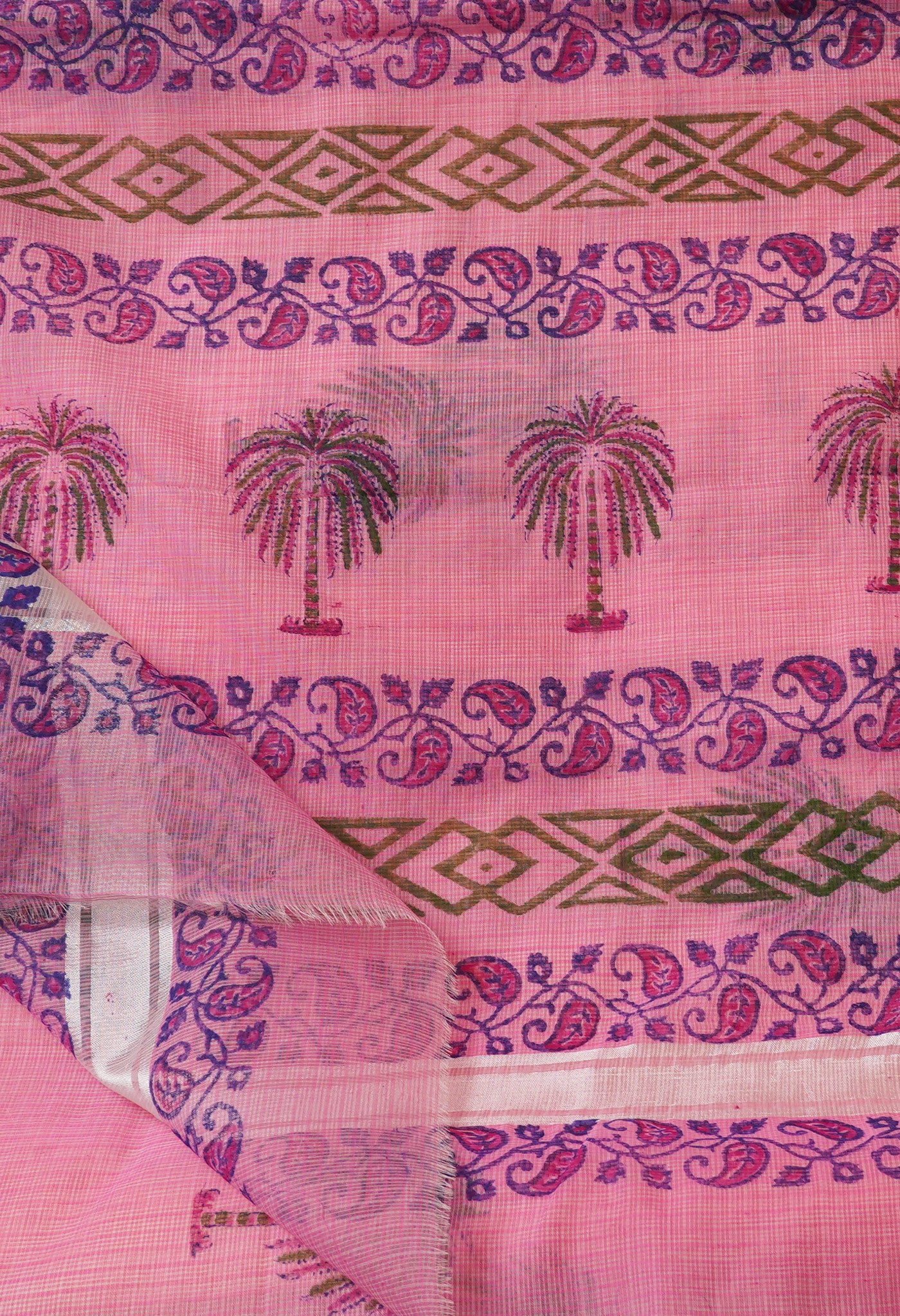 Pink Pure Kota Block Printed Cotton Saree