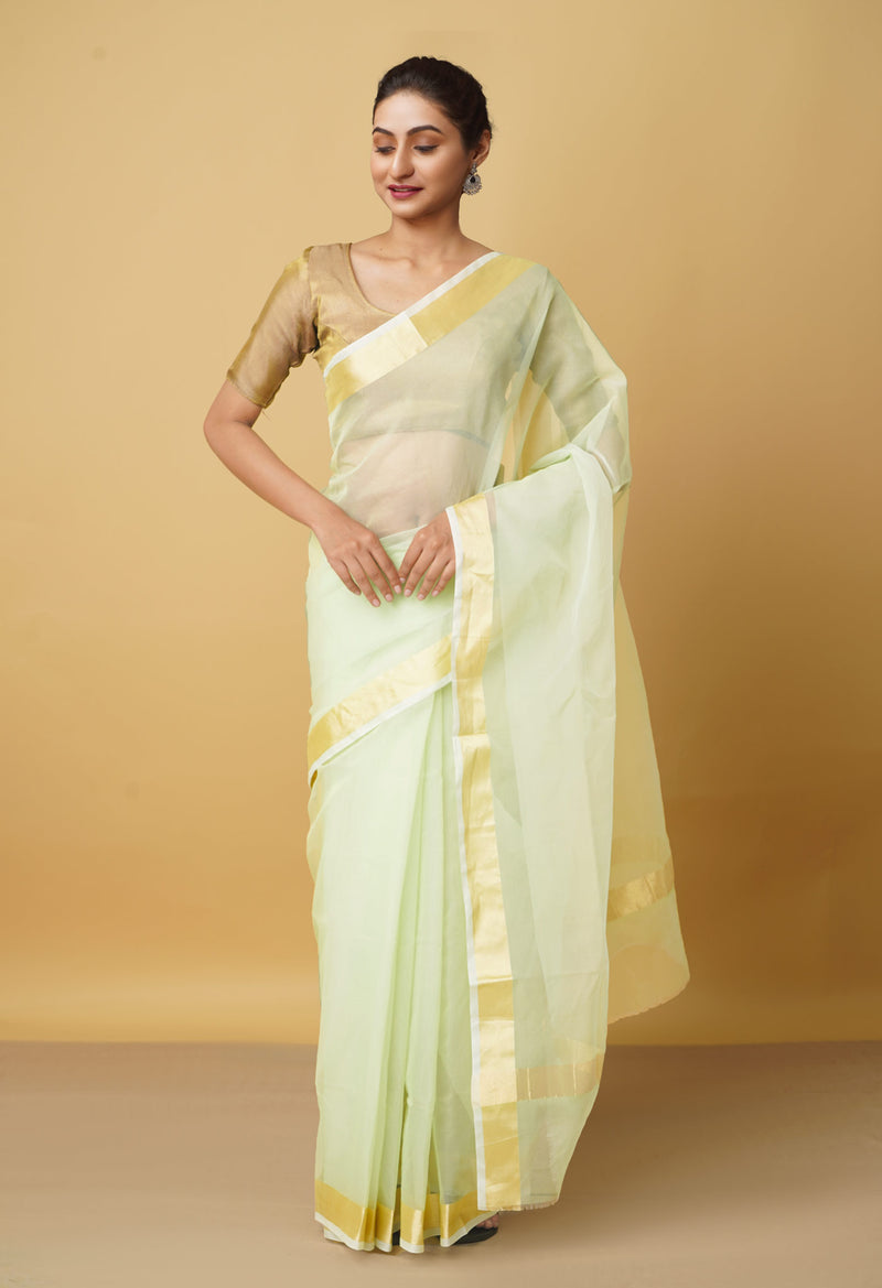 Light Green  Plain Organza Saree-UNM66324