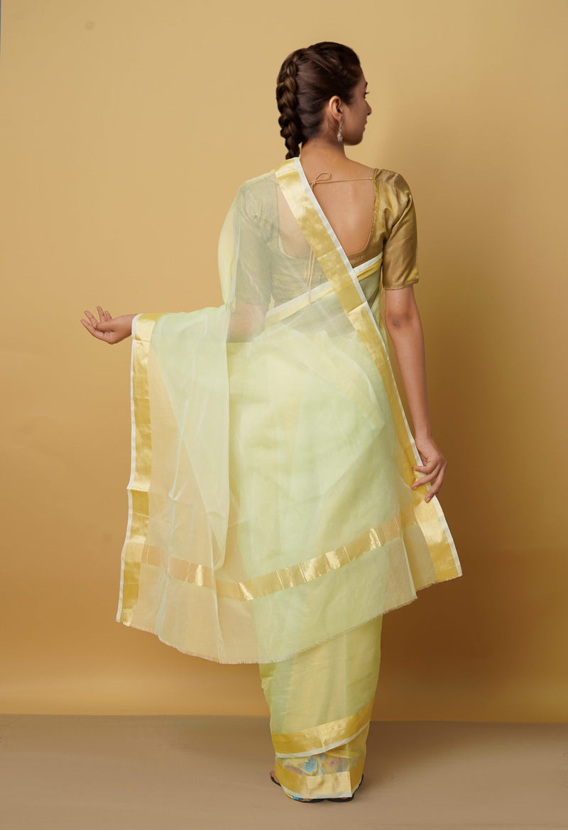 Light Green  Plain Organza Saree-UNM66324