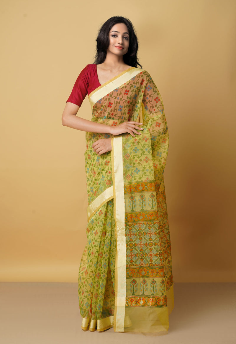 Green  Screen Printed Organza Saree-UNM66327