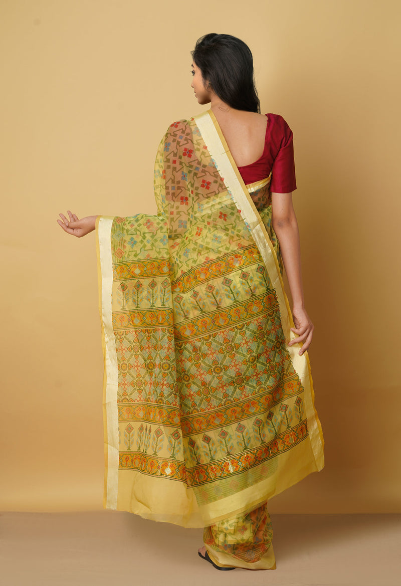 Green  Screen Printed Organza Saree-UNM66327