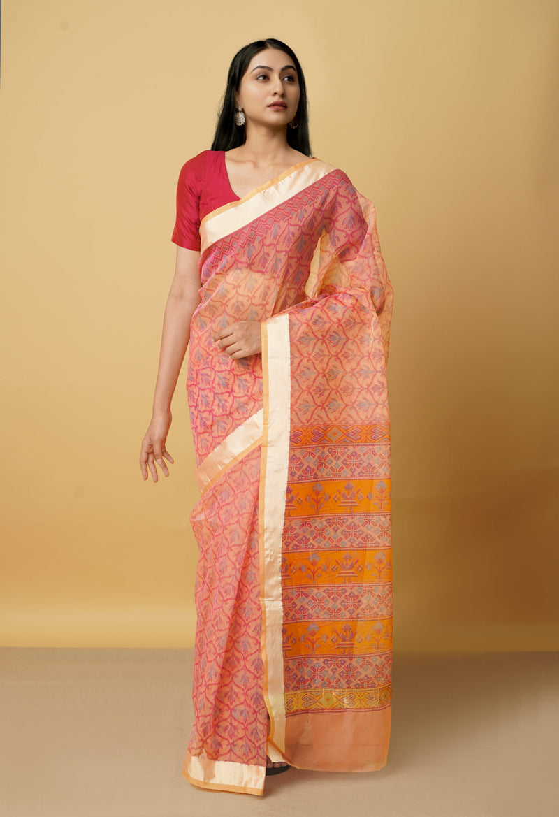 Red  Screen Printed Organza Saree-UNM66329