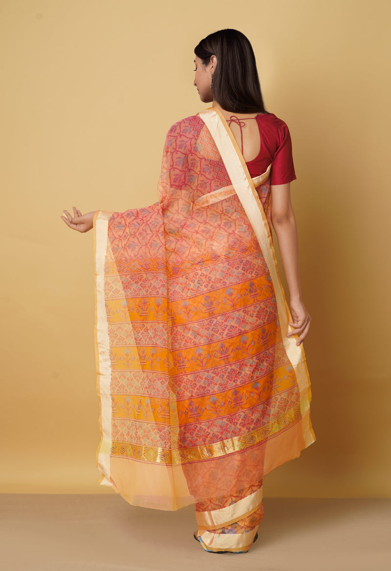Red  Screen Printed Organza Saree-UNM66329
