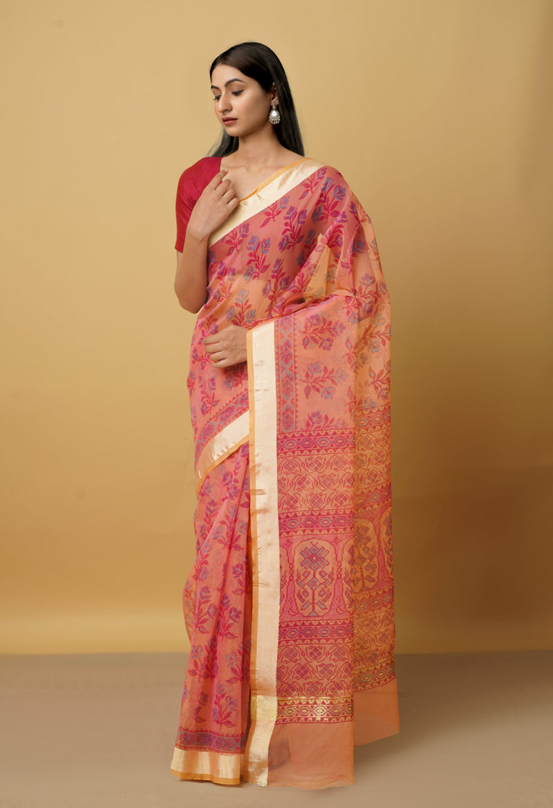 Red  Screen Printed Organza Saree-UNM66330