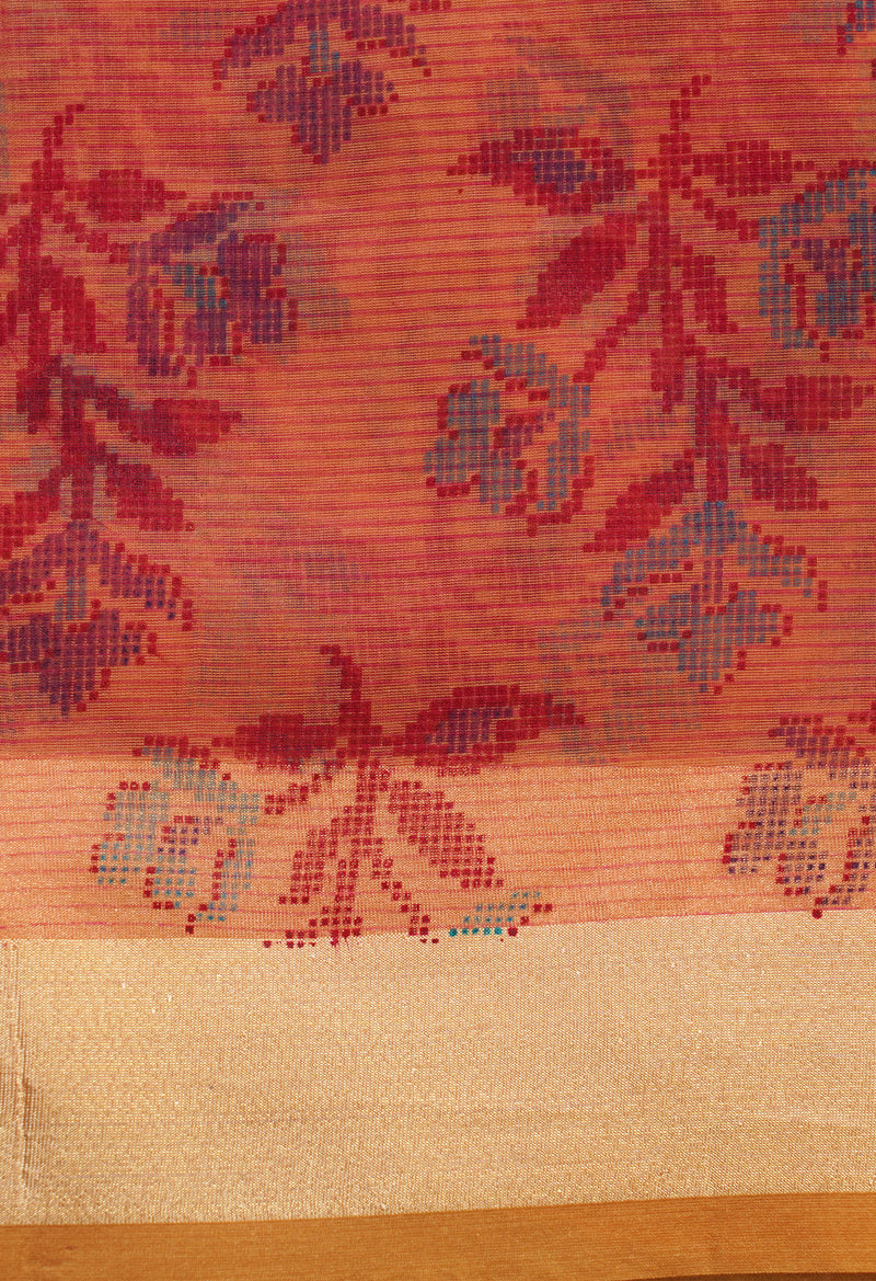 Red  Screen Printed Organza Saree-UNM66330
