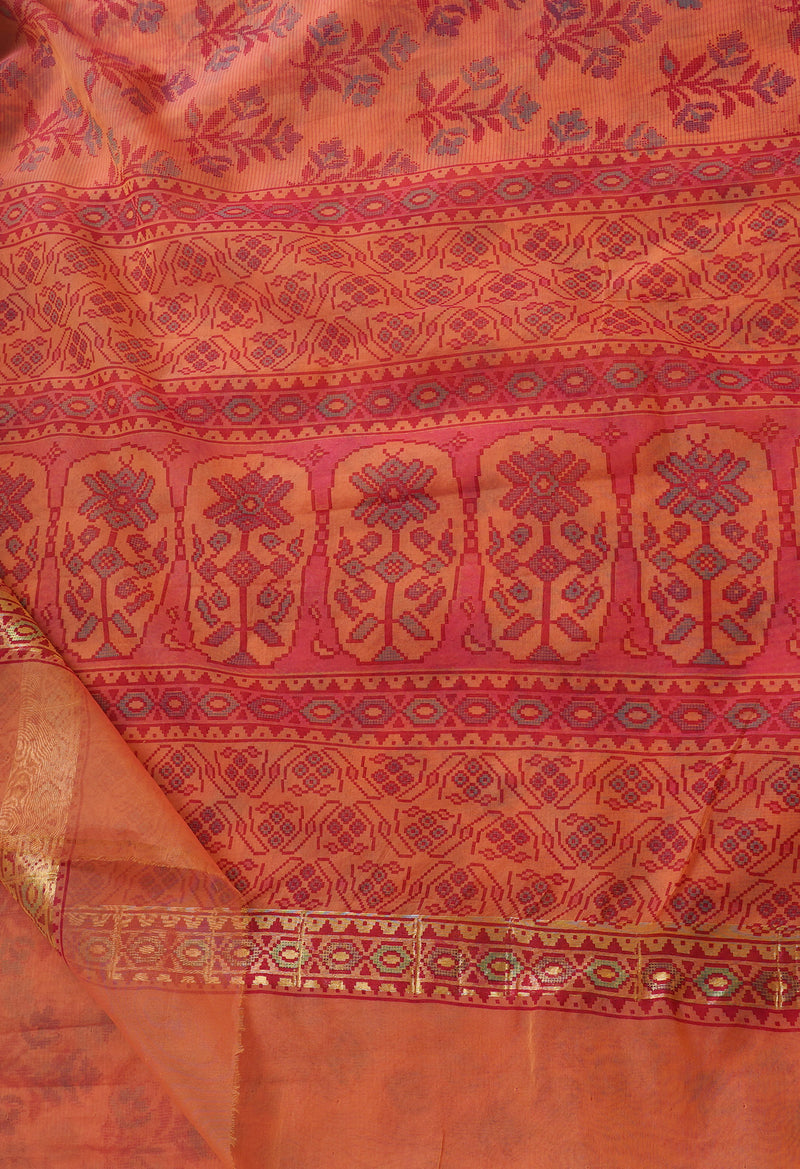 Red  Screen Printed Organza Saree-UNM66330