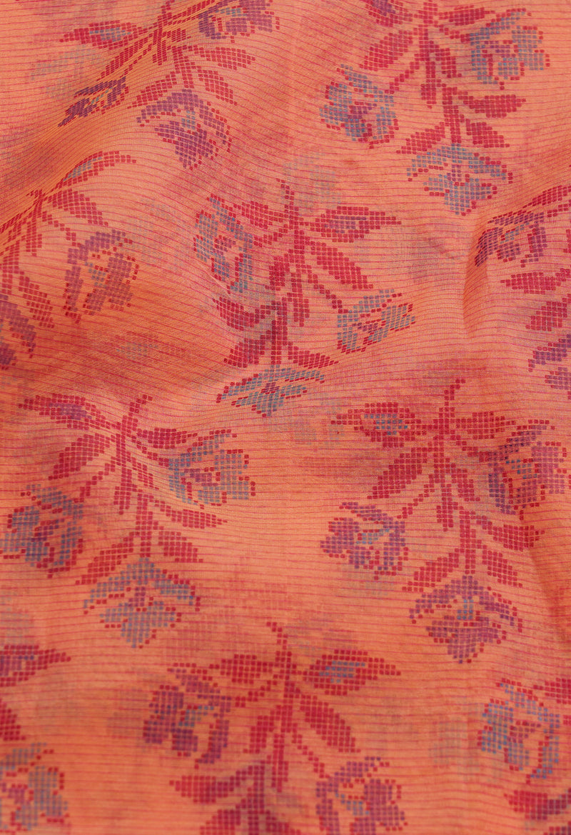 Red  Screen Printed Organza Saree-UNM66330