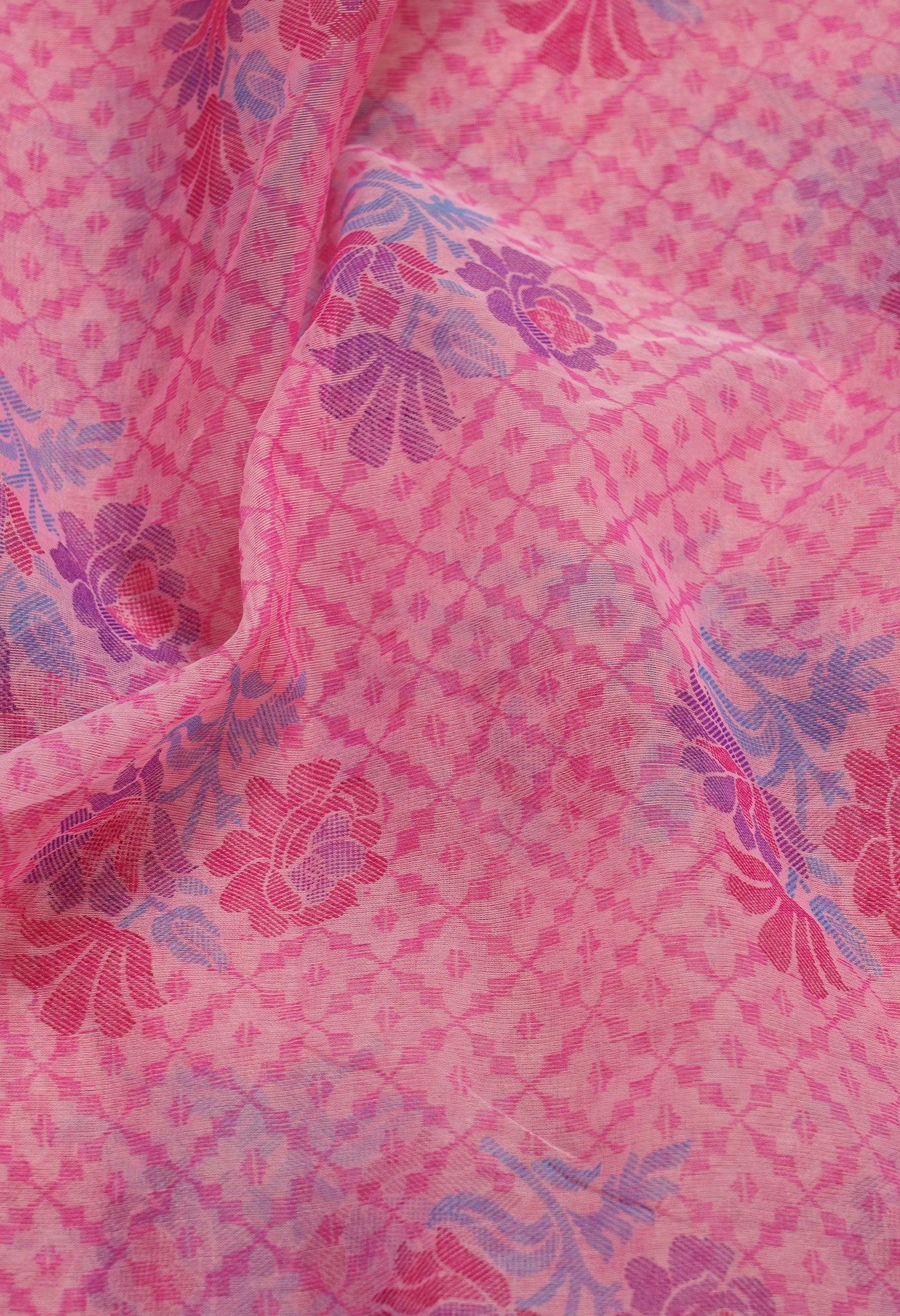 Pink Screen Printed Organza Saree