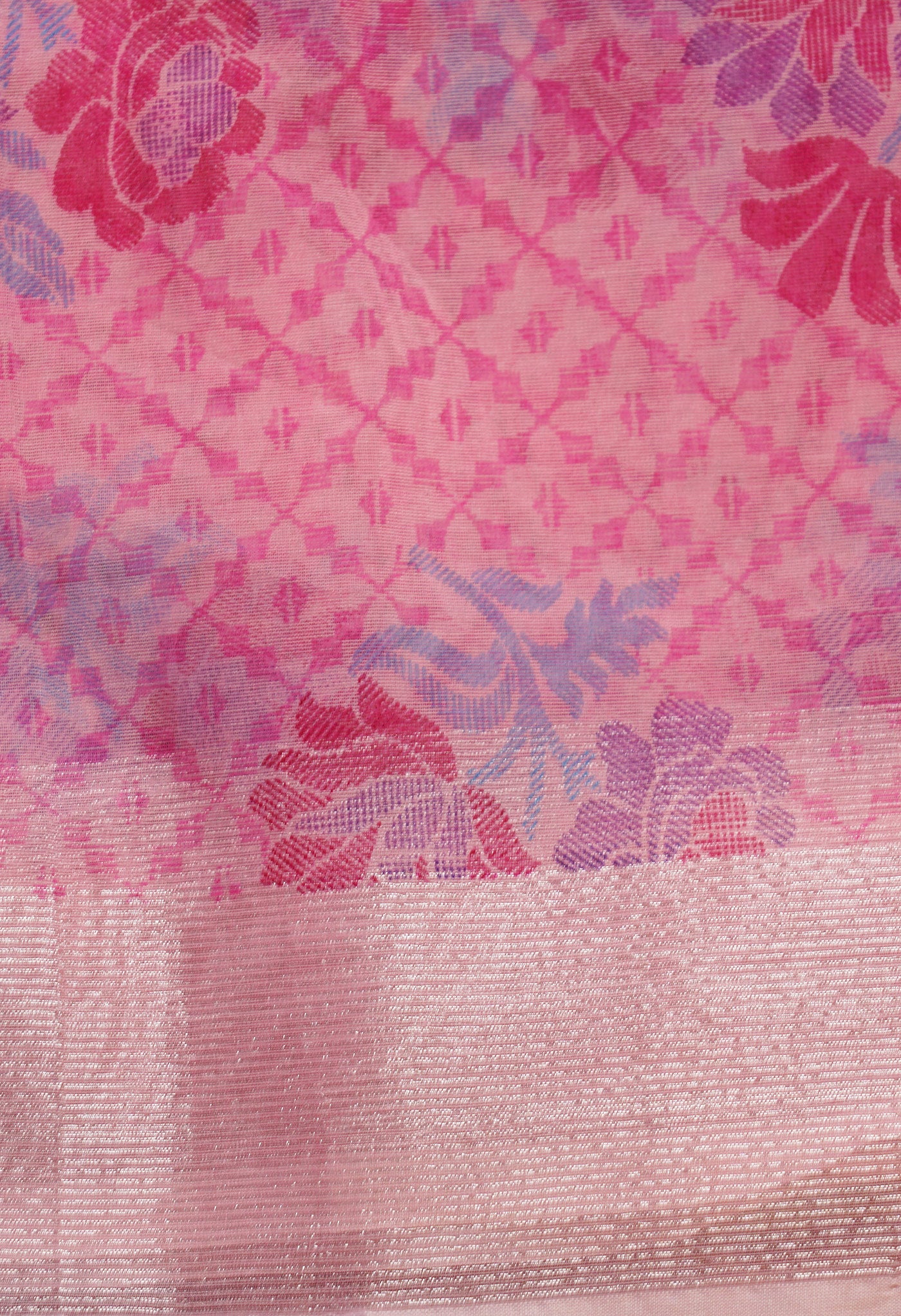 Pink Screen Printed Organza Saree