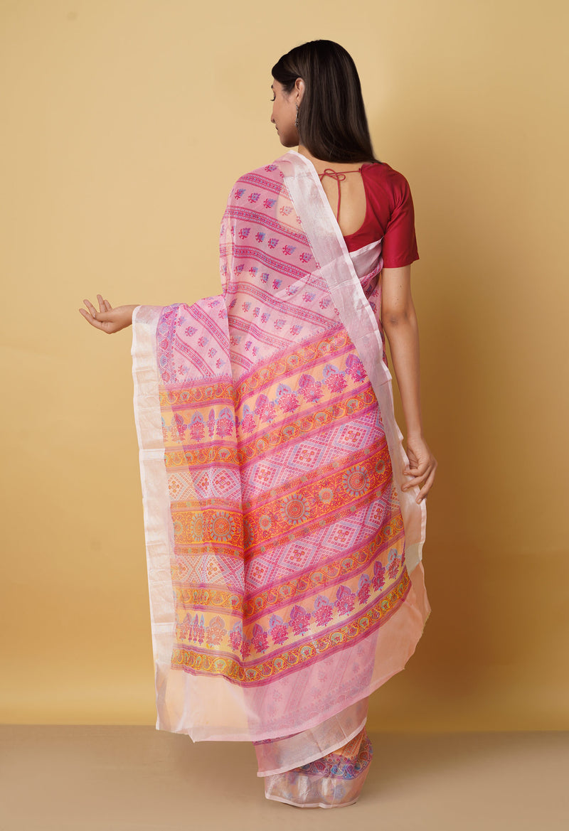 Pink  Screen Printed Organza Saree-UNM66332