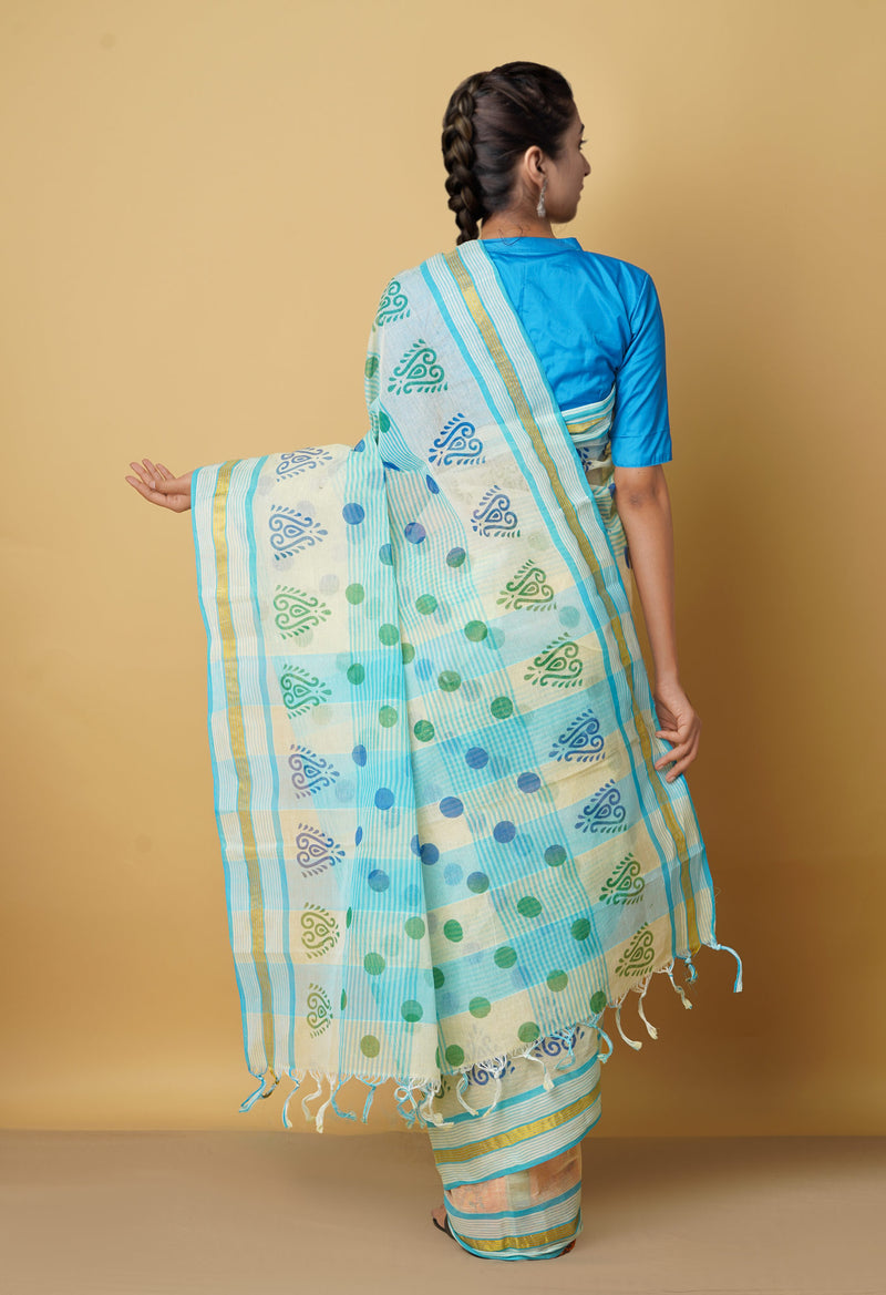 Cream PureHandloom Bengal Cotton Saree-UNM66337