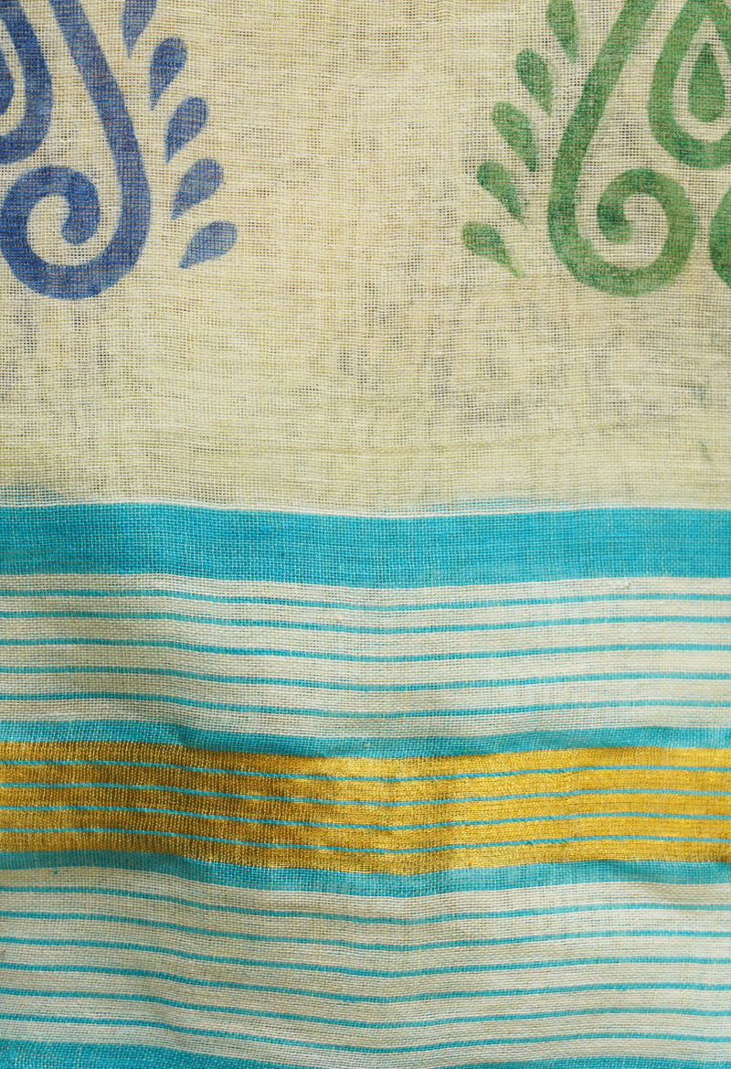 Cream PureHandloom Bengal Cotton Saree-UNM66337