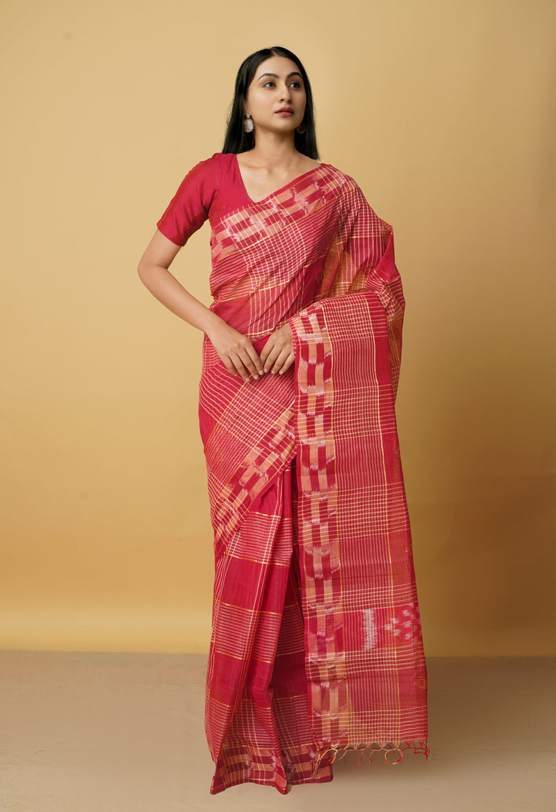Red PureHandloom Bengal Cotton Saree-UNM66338