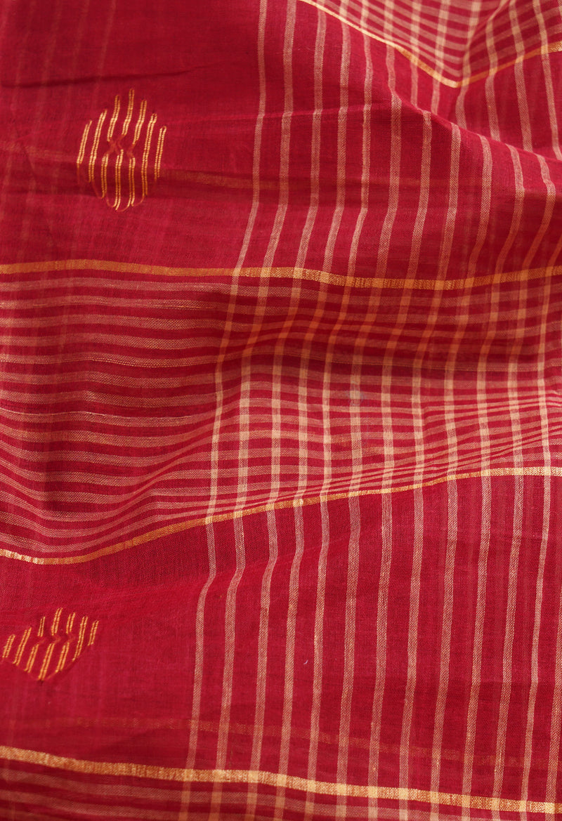 Red PureHandloom Bengal Cotton Saree-UNM66338