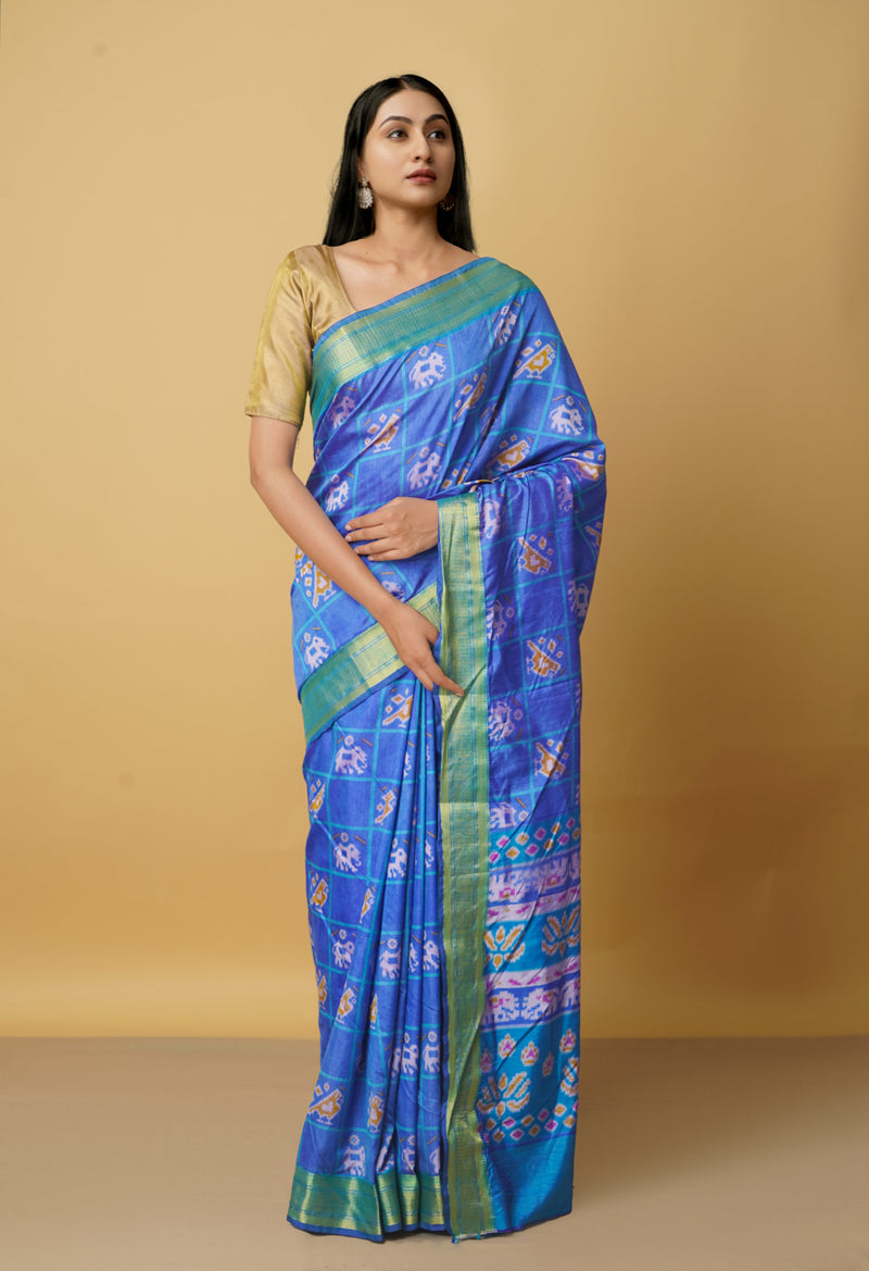 Blue  Rajkot Patola Soft Silk Saree-UNM66344
