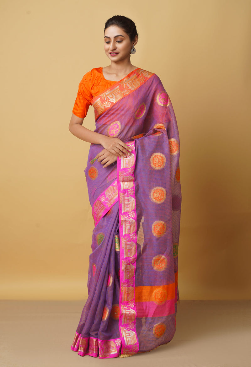 Purple Pure Kota Banarasi Cotton Saree-UNM66352