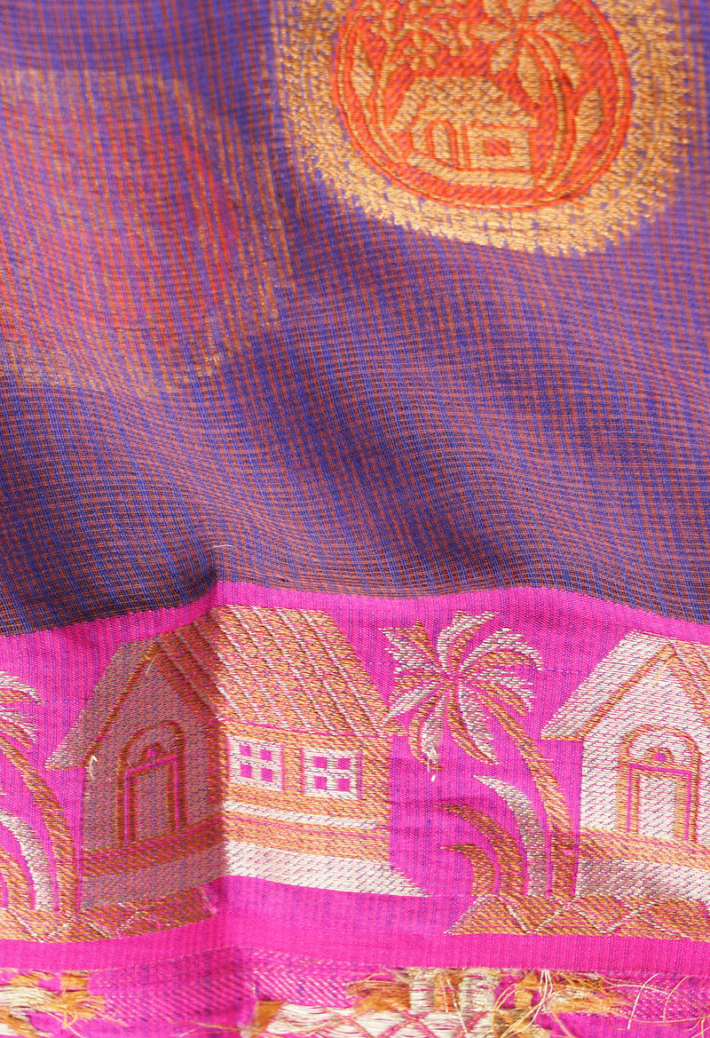 Purple Pure Kota Banarasi Cotton Saree-UNM66352