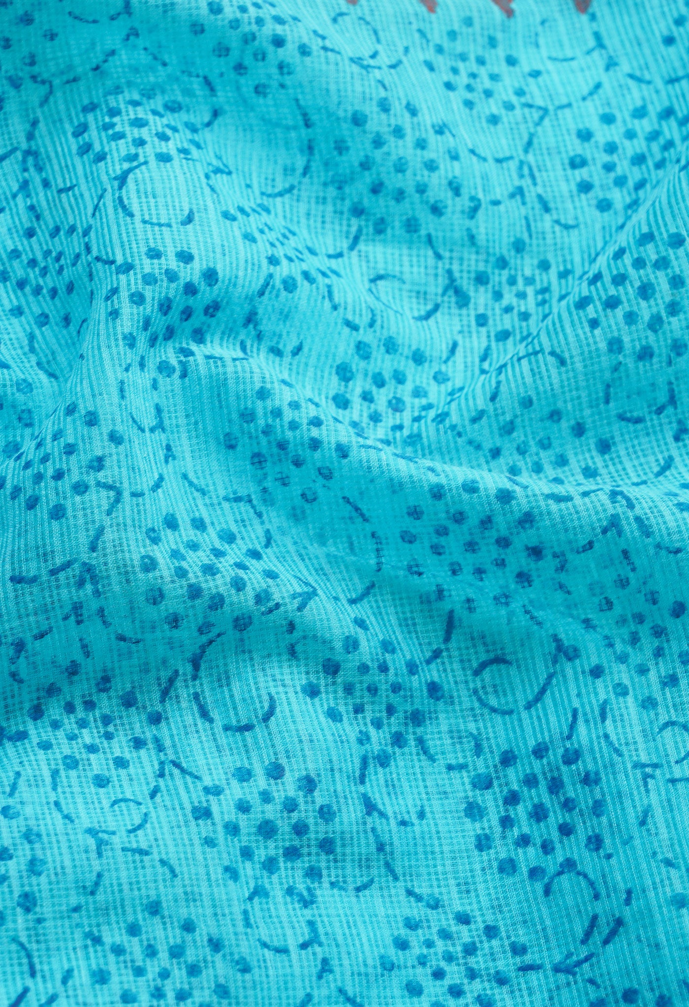 Blue Pure Block Printed Kota Cotton Saree-UNM66357