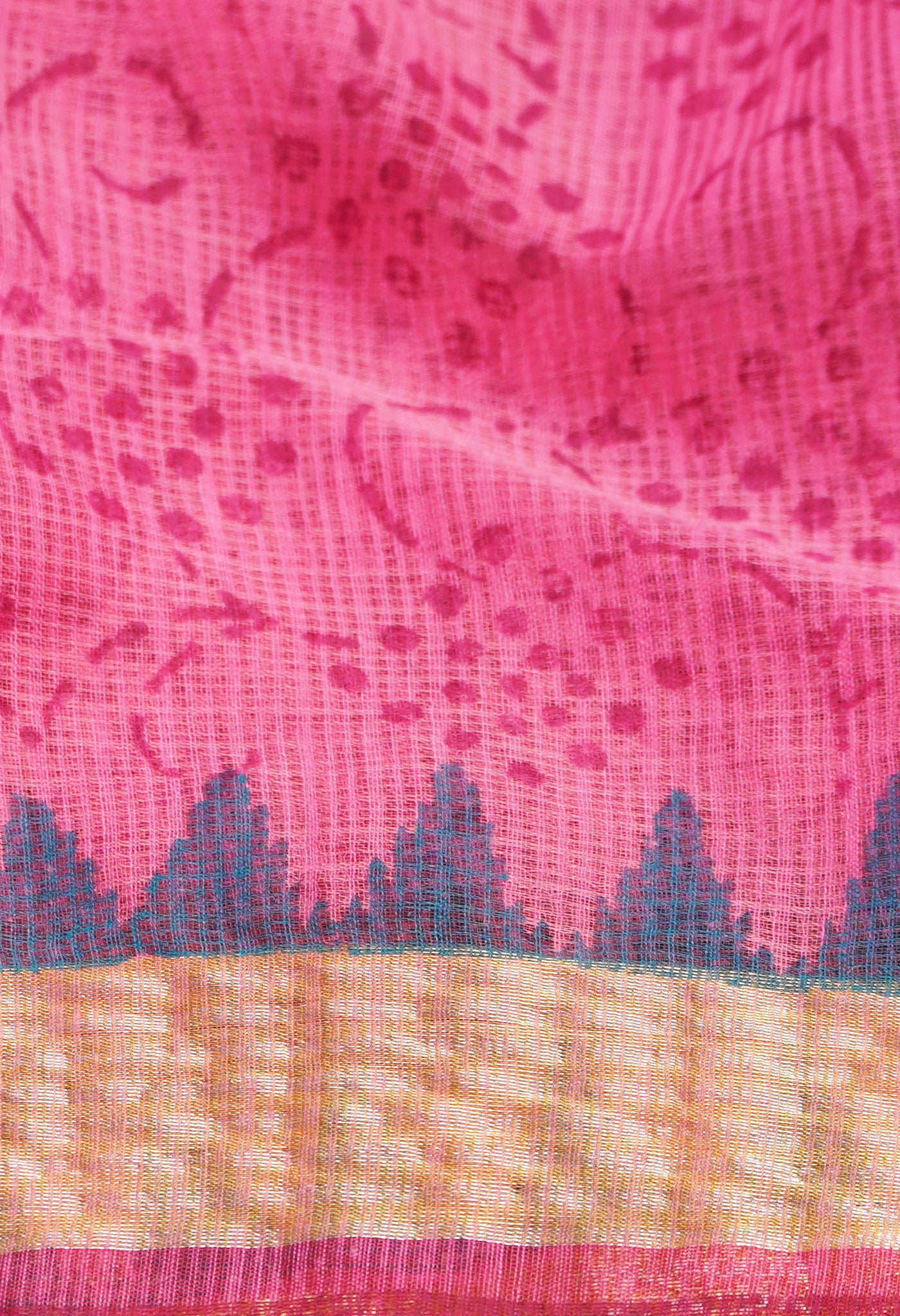 Pink Pure Block Printed Kota Cotton Saree-UNM66358
