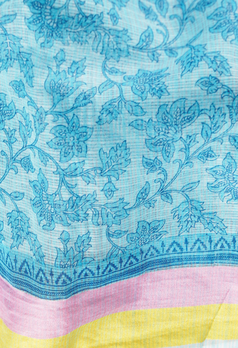 Blue Pure Block Printed Kota Cotton Saree-UNM66362