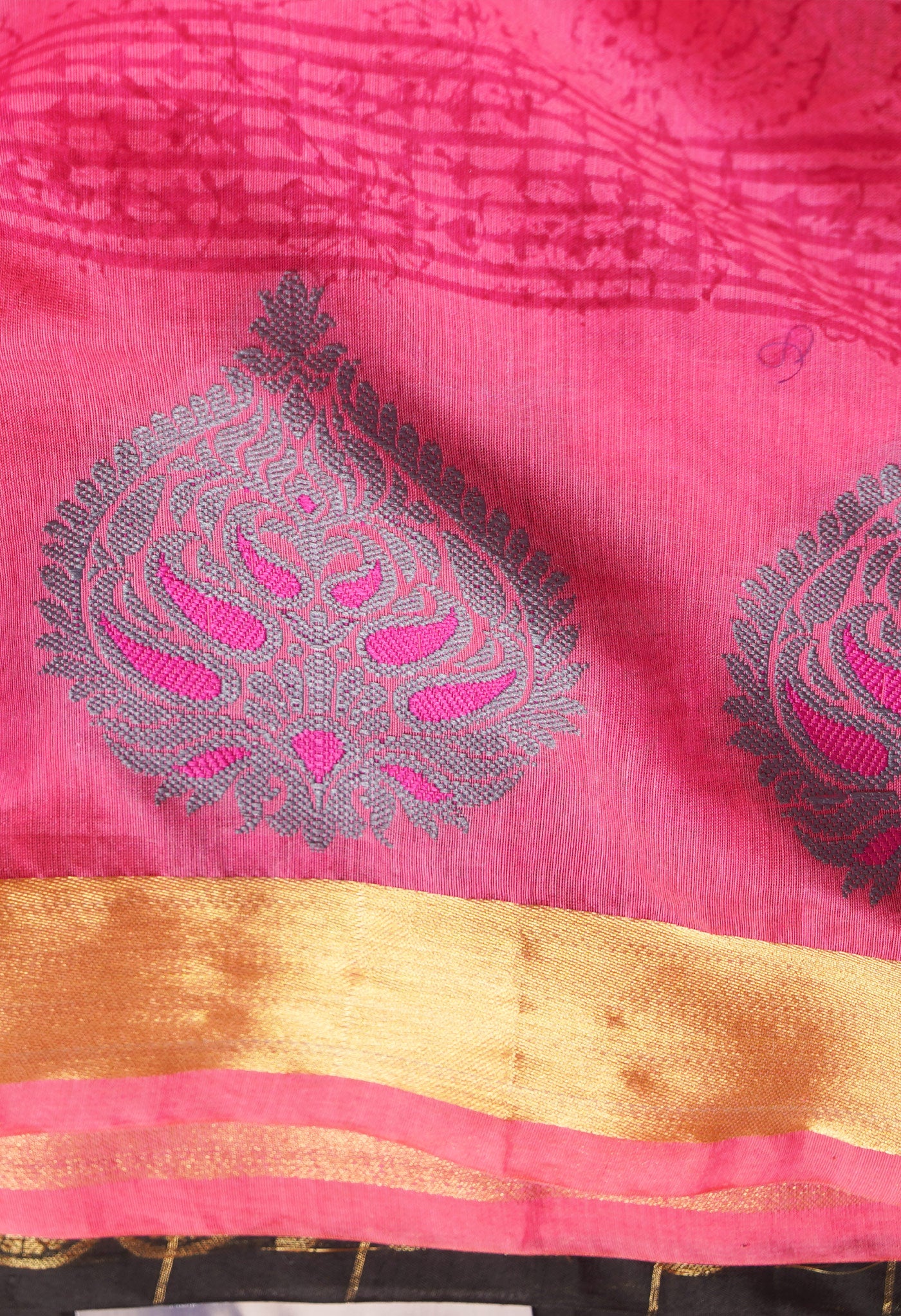 Pink  Block Printed Chanderi Sico Saree-UNM66398