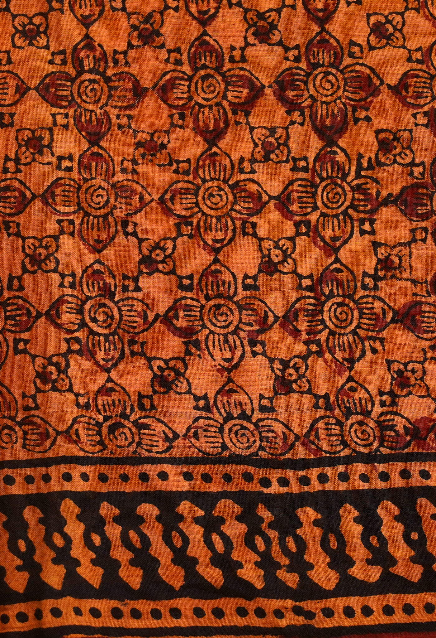 Orange Pure Block Printed Mulmul Cotton Saree-UNM66403