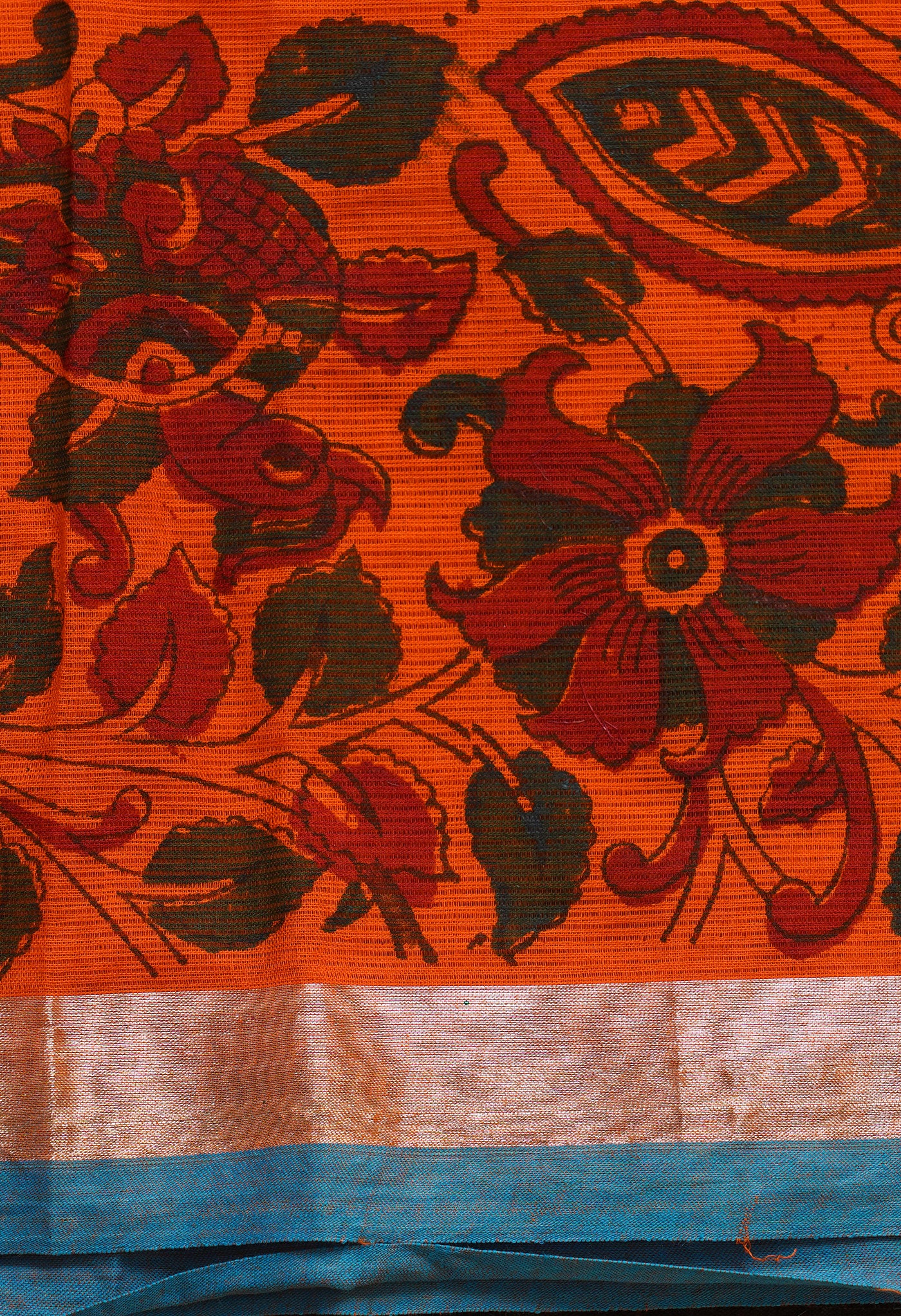 Orange Pure Digital Printed Mangalgiri Cotton Saree-UNM66404