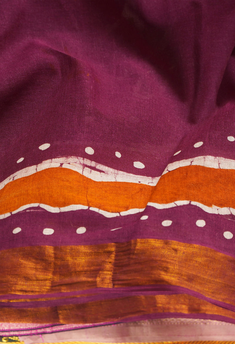 Purple Pure Hand Painted Batik Sico Saree-UNM66409