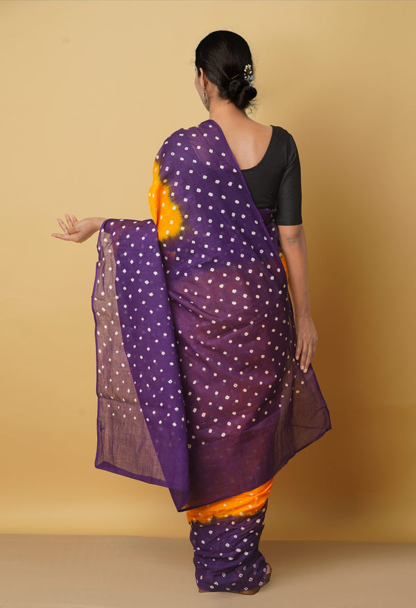 Yellow Pure Bandhani Cotton Saree-UNM66412