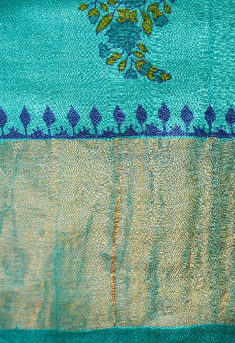 Green Pure Handloom Bengal Tussar Silk Saree-UNM66413
