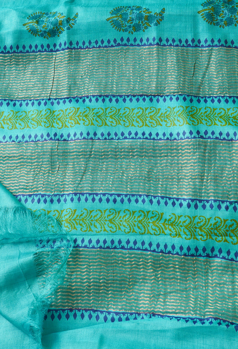 Green Pure Handloom Bengal Tussar Silk Saree-UNM66413