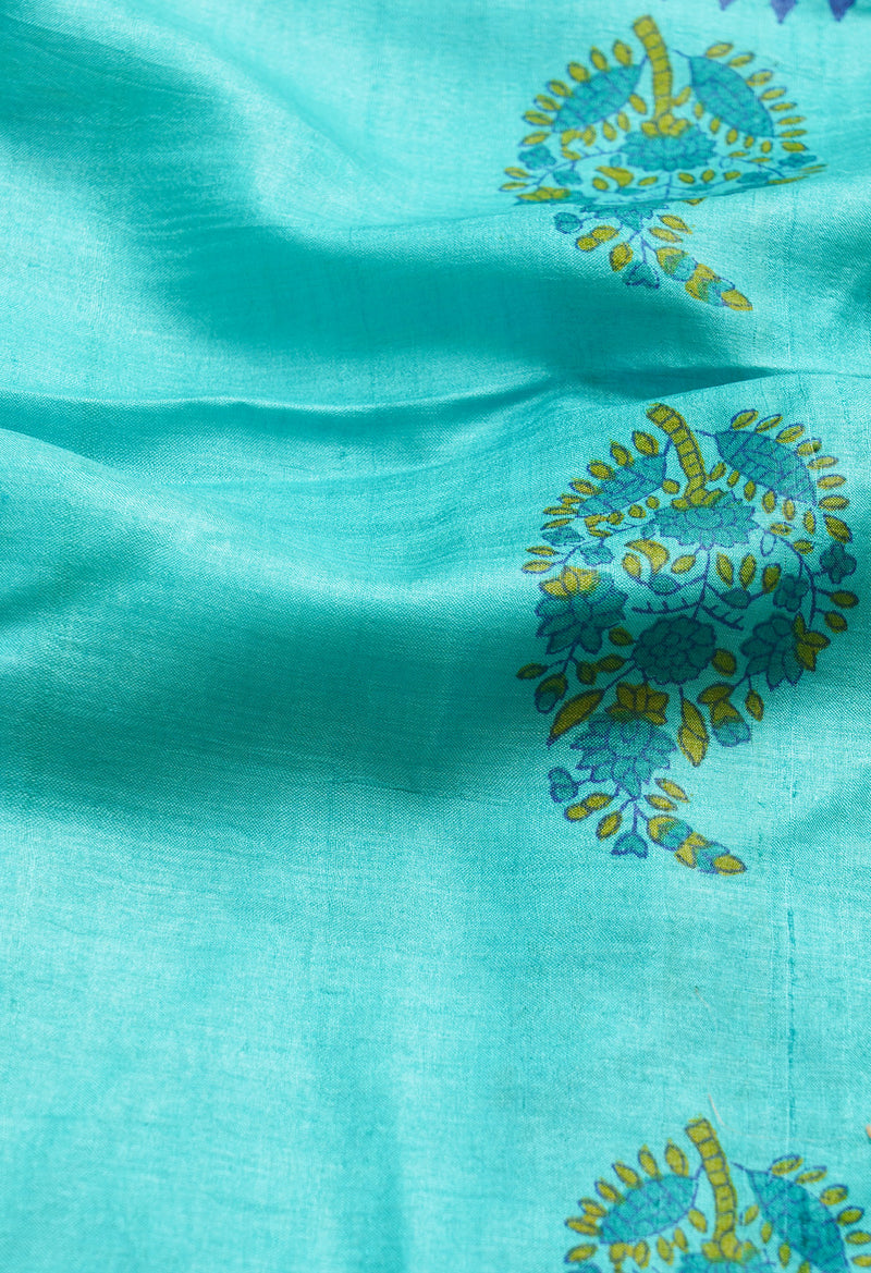 Green Pure Handloom Bengal Tussar Silk Saree-UNM66413