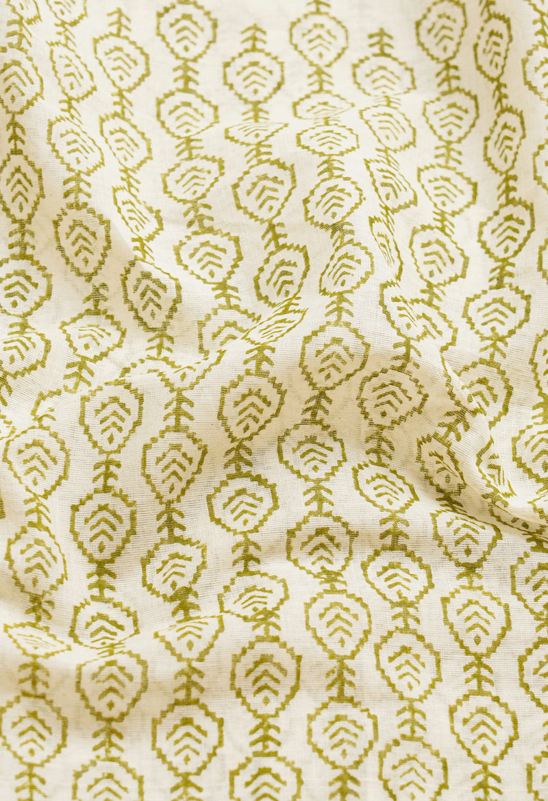 Cream Pure Hand Block Printed Kerala Cotton Saree-UNM66414