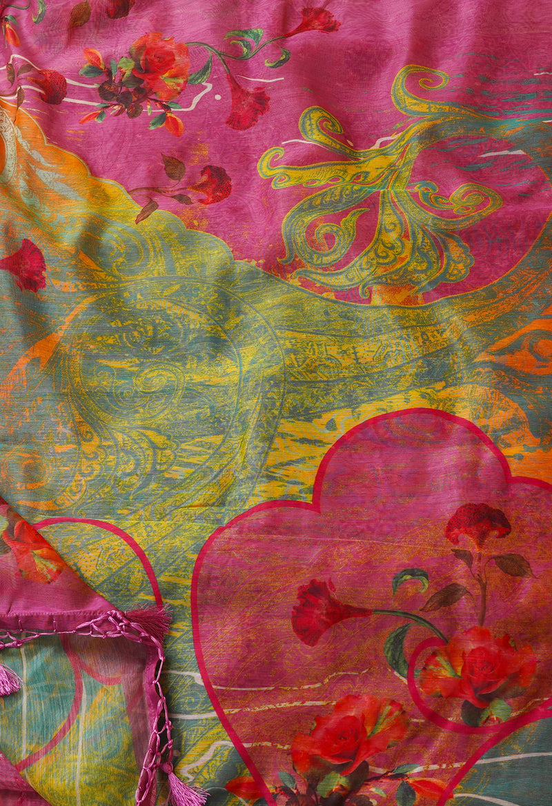 Baby Pink Pure Screen Printed Banarasi Organza Sico Saree-UNM66425