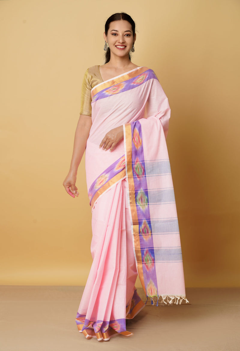 Pink Pure Handloom Chettinad Cotton Saree-UNM66435