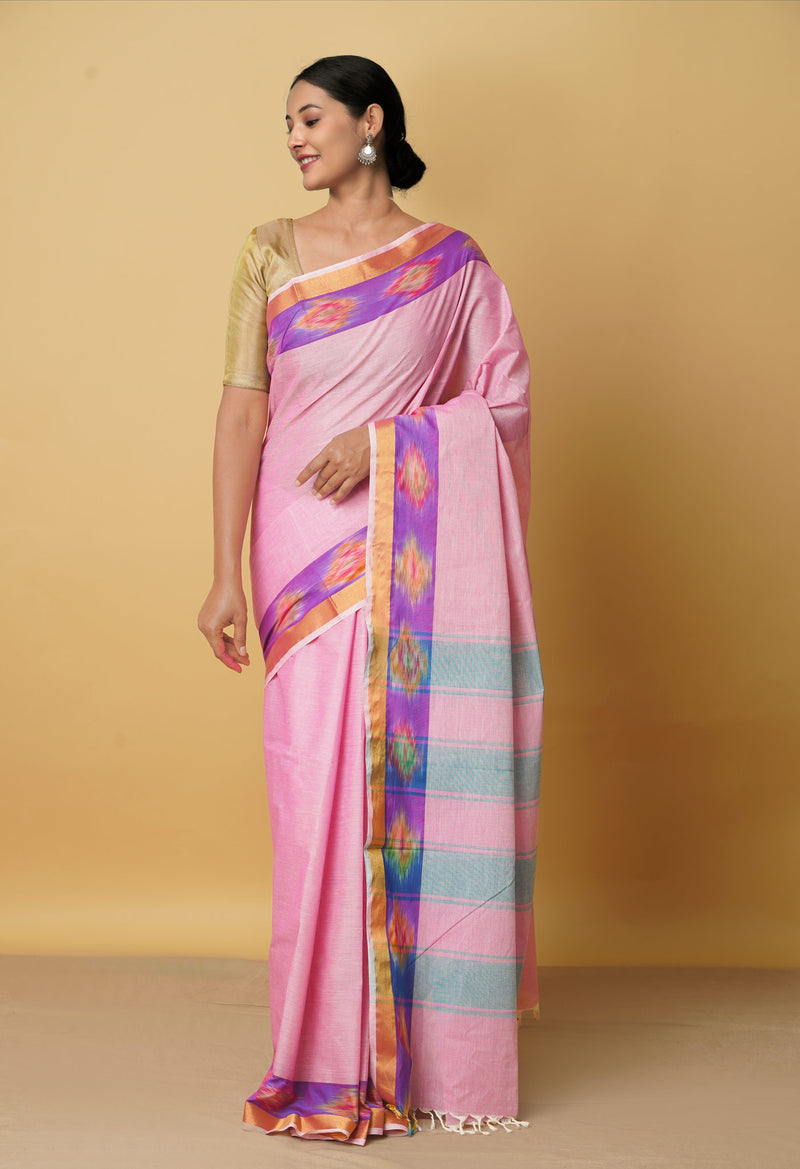 Pink Pure Handloom Chettinad Cotton Saree-UNM66436