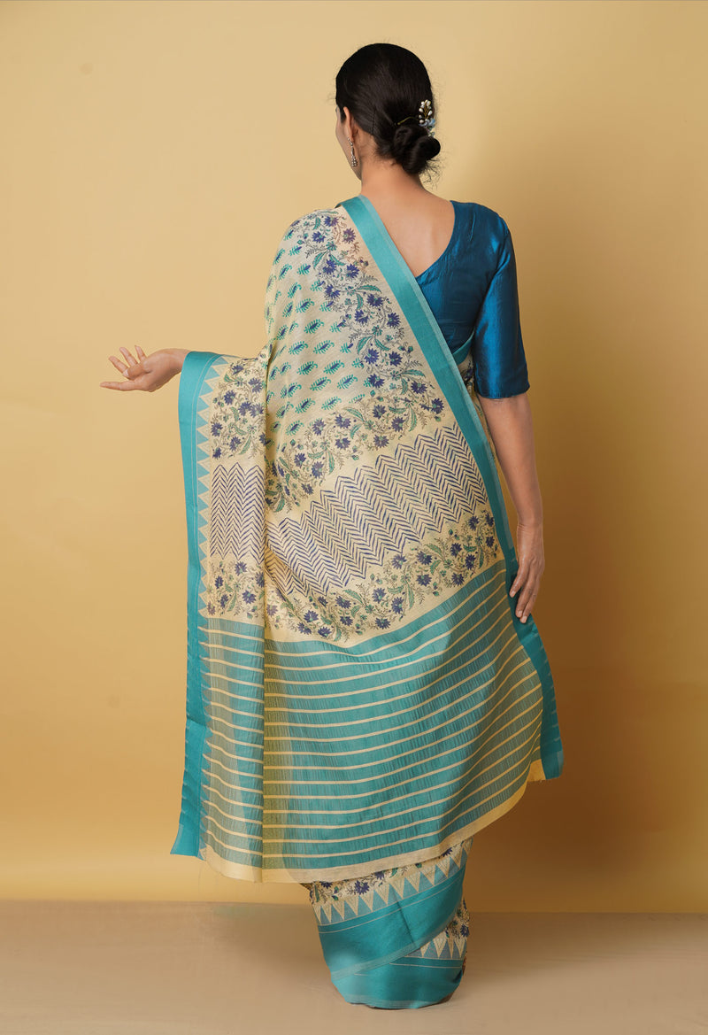 Cream  Screen Printed Chanderi Sico Saree-UNM66438
