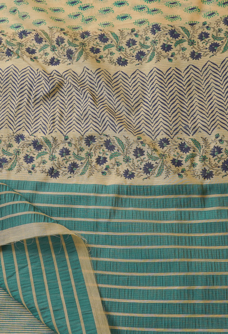 Cream  Screen Printed Chanderi Sico Saree-UNM66438