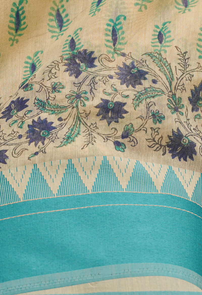 Cream  Screen Printed Chanderi Sico Saree-UNM66438