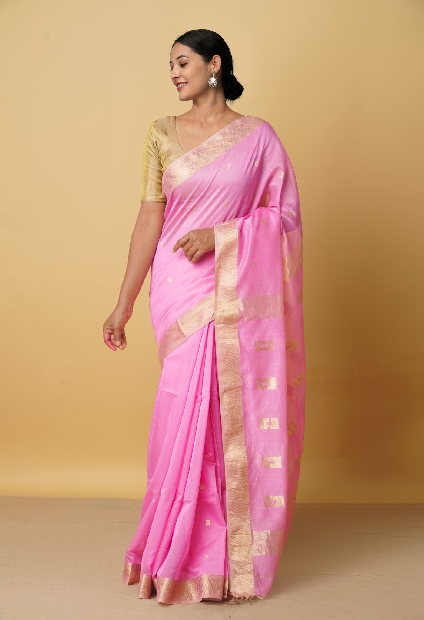 Pink  Chanderi Sico Saree-UNM66449