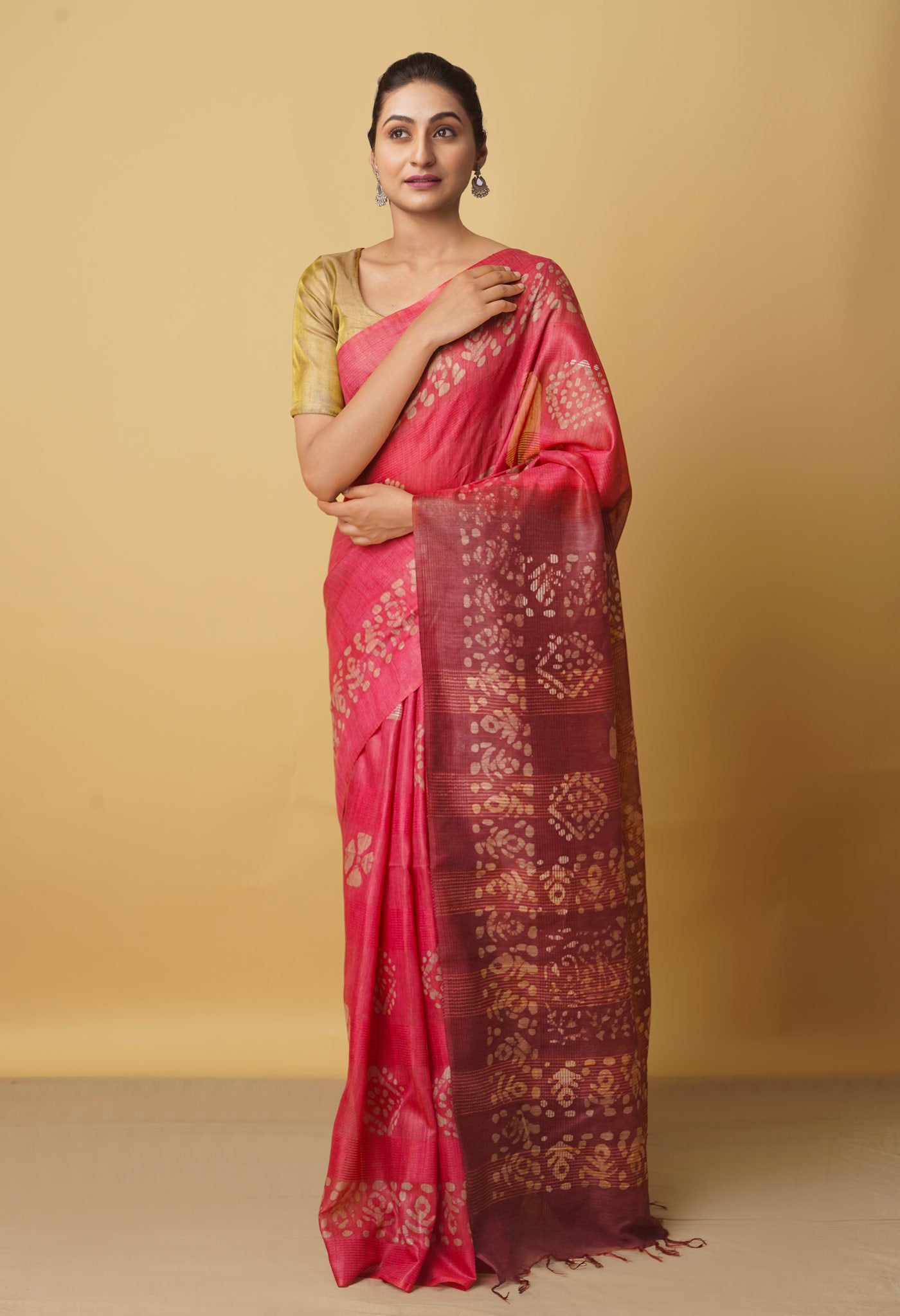 Pink Pure Batik Bhagalpuri Sico Saree-UNM66488