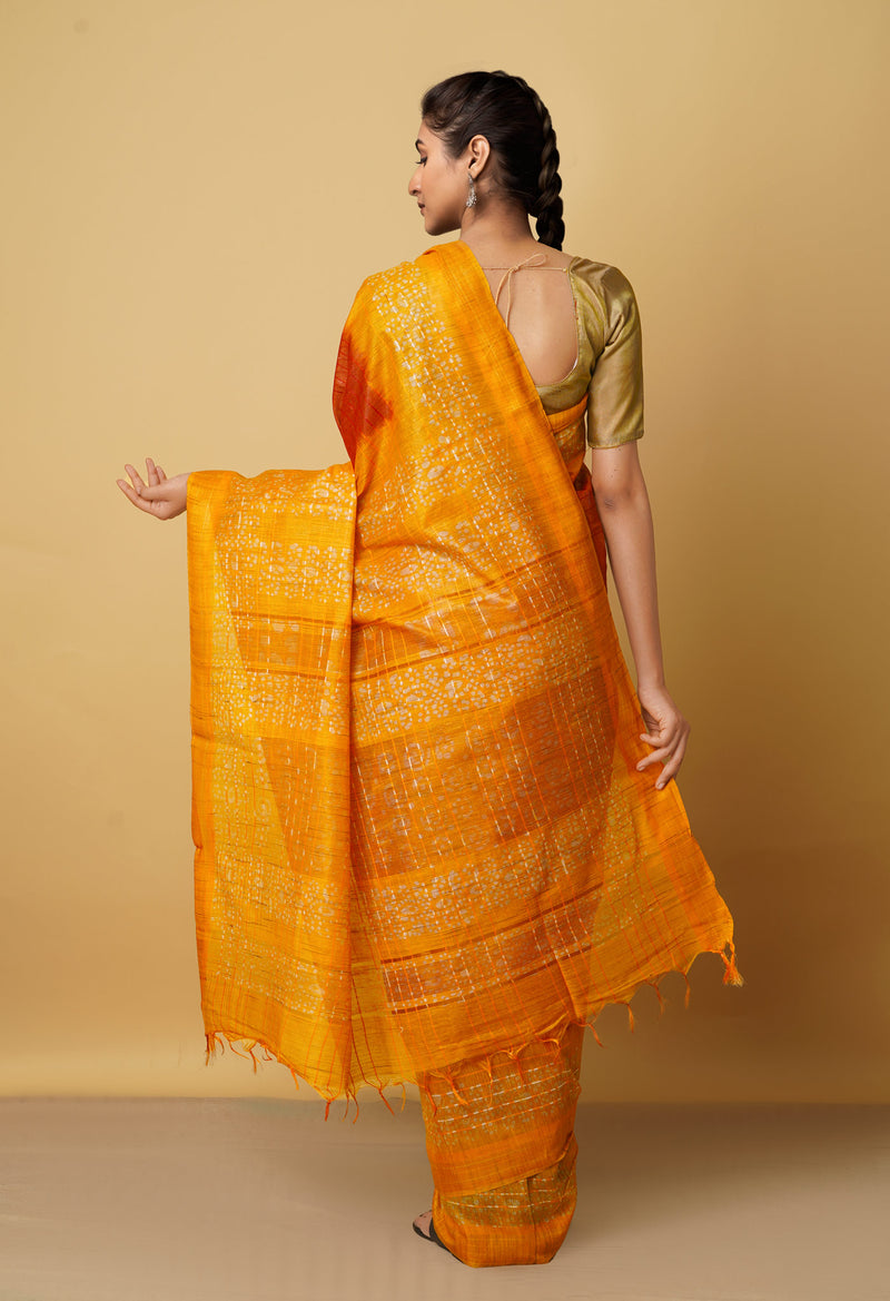 Maroon-Orange Pure Batik Bhagalpuri Sico Saree-UNM66504