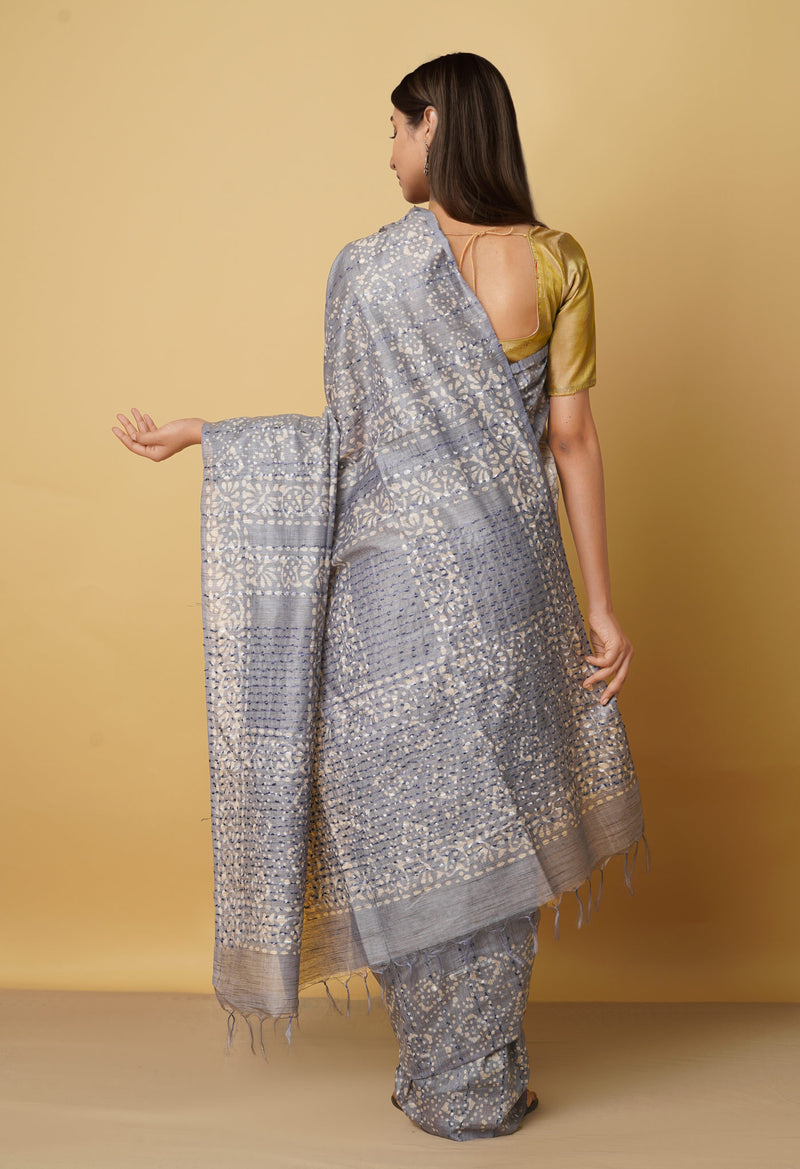 Grey Pure Batik Bhagalpuri Sico Saree-UNM66518