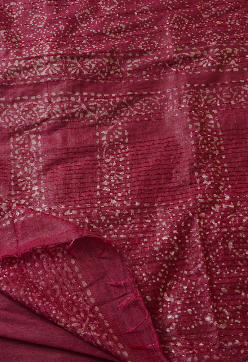 Cream-Pink Pure Batik Bhagalpuri Sico Saree-UNM66522