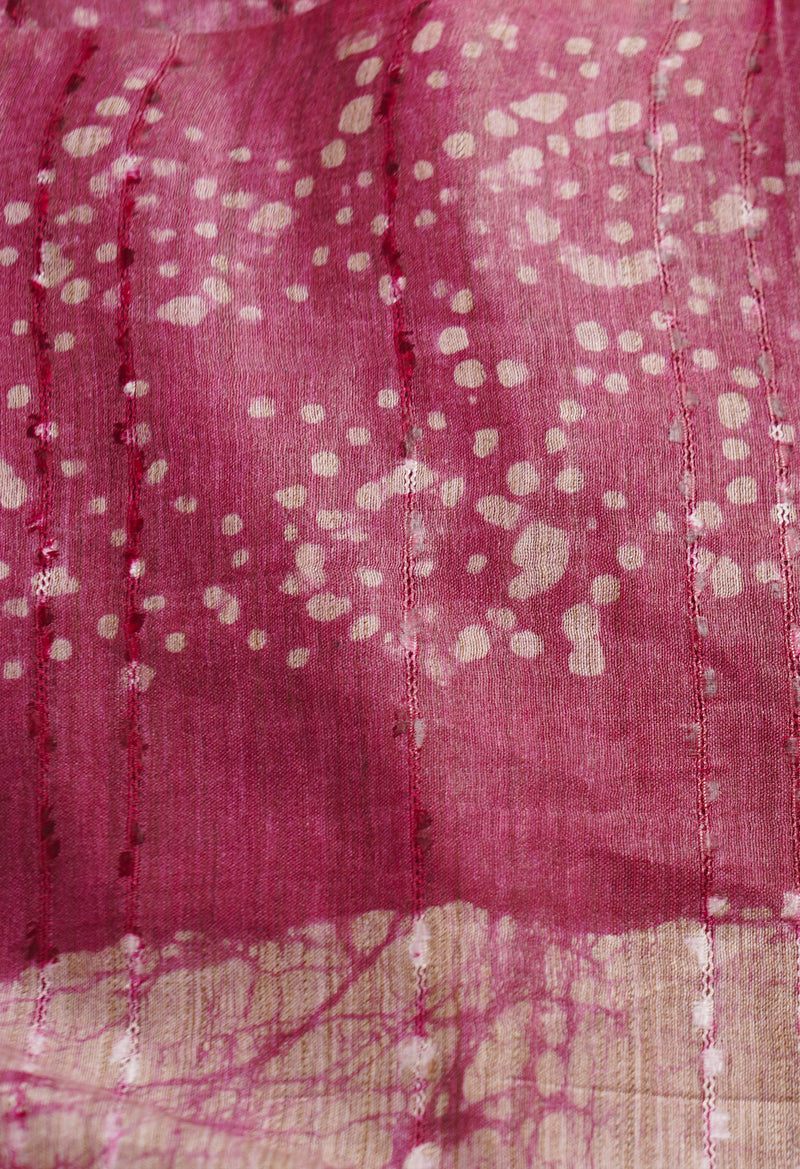 Cream-Pink Pure Batik Bhagalpuri Sico Saree-UNM66522