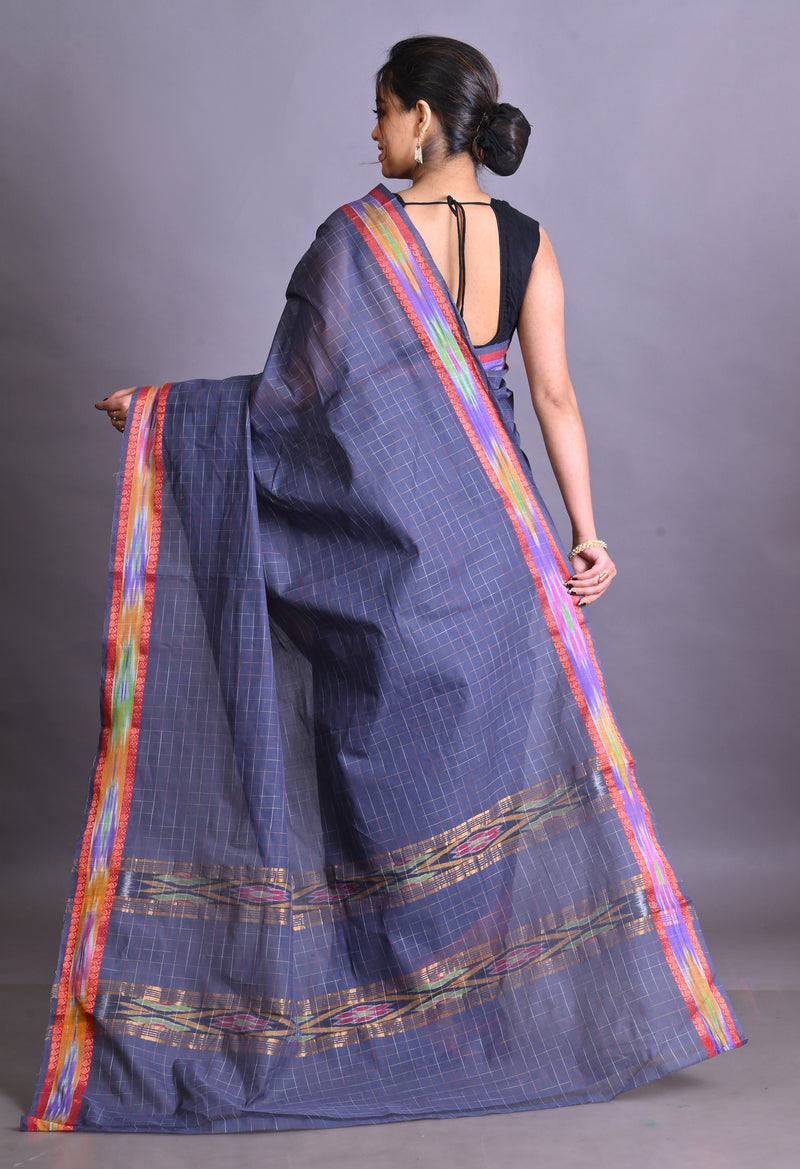 Navy Blue Pure Mangalgiri Cotton Saree-UNM66534