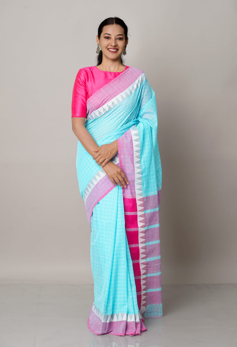 Light Blue Pure Mangalgiri Cotton Saree-UNM66565