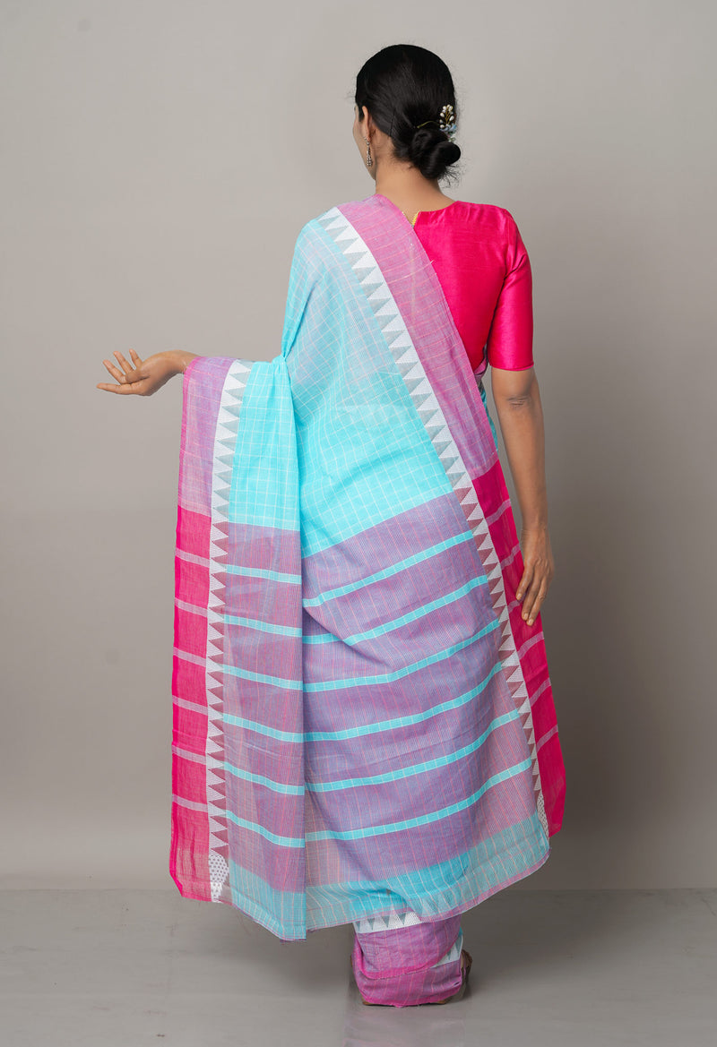 Light Blue Pure Mangalgiri Cotton Saree-UNM66565