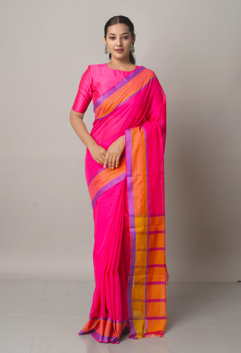Pink Pure Mangalgiri Cotton Saree-UNM66570